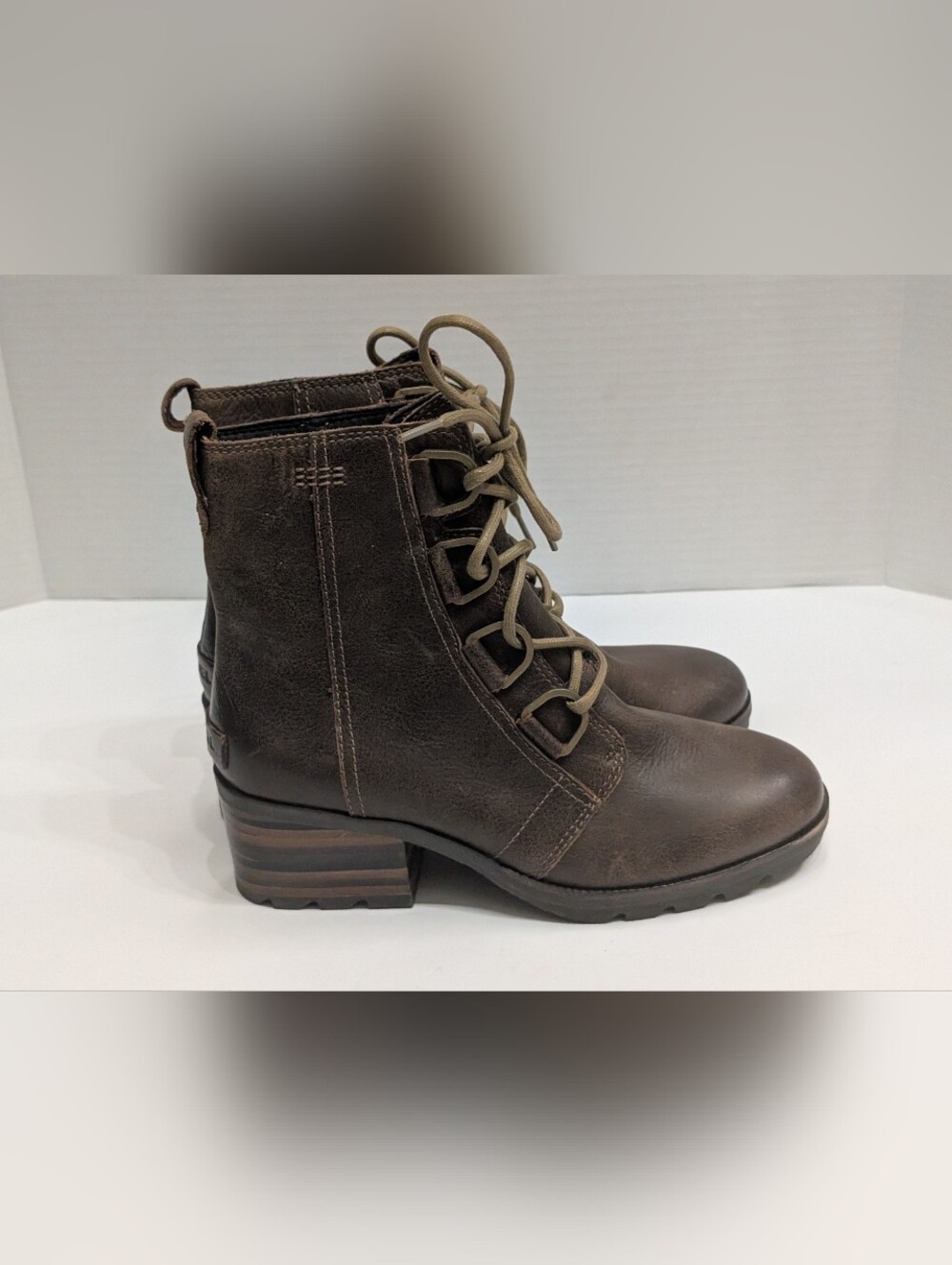 NWOT Sorel Women's 7 Cate Ankle Boots Brown Leather Lace Up Heel Booties